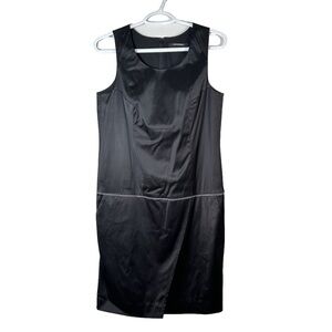 Club Monaco Faux Wrap Black Taffeta Dropped Waist Dress Size 8 Sleeveless Pocket